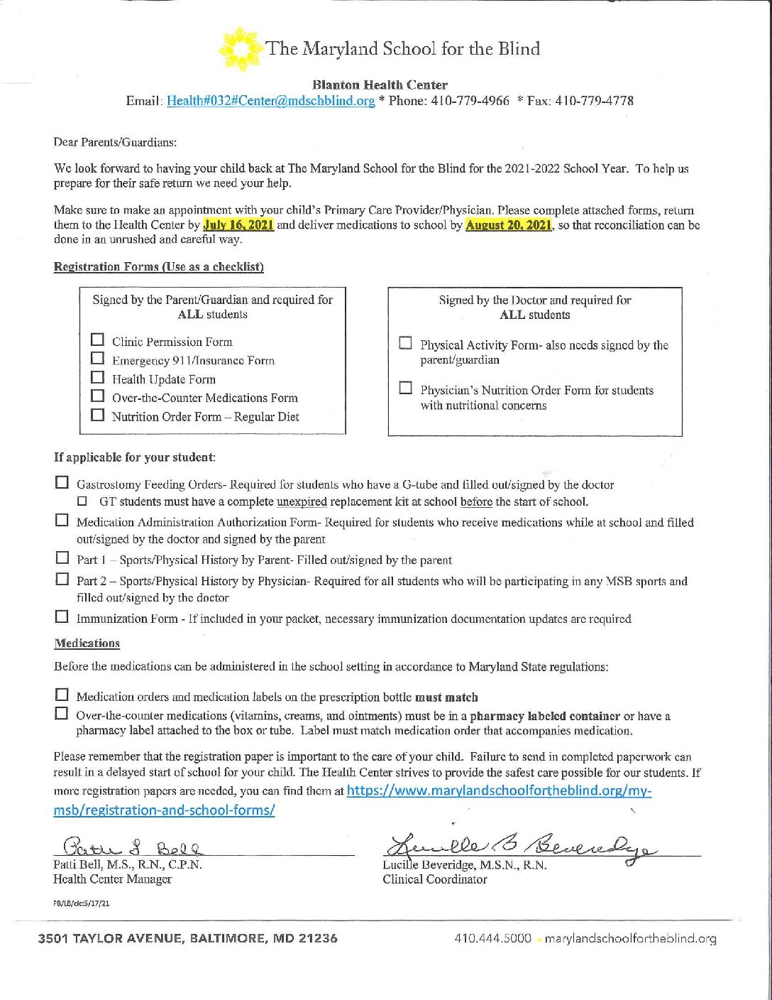 2021-2022-Cover-Letter-Registration-Packet | Maryland School for the Blind