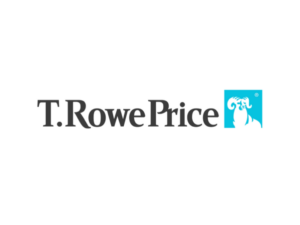 T. Rowe Price logo featuring the company name in black text and a blue square with a white ram's head illustration.