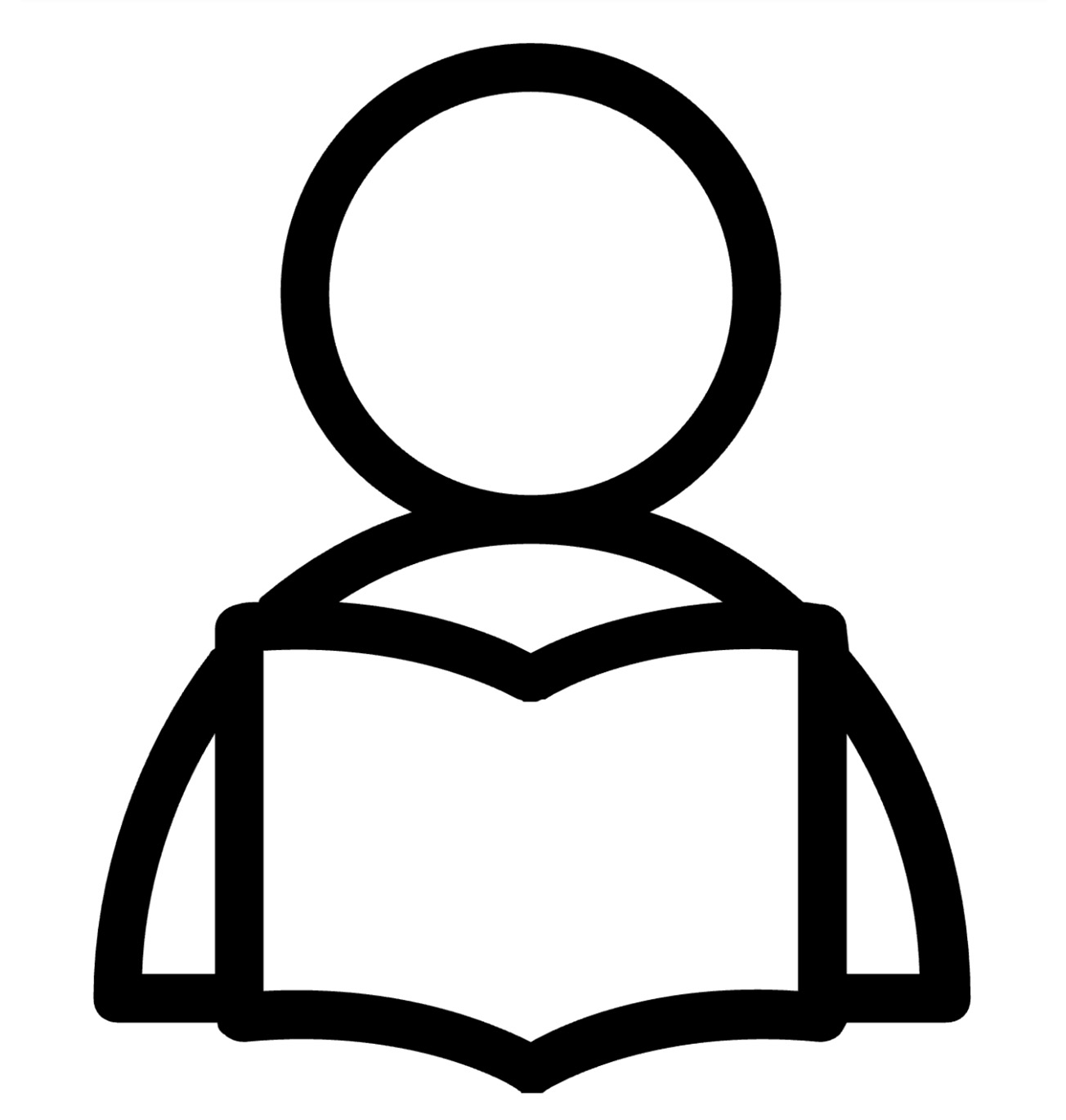Person icon, holding an open book.