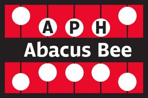 A logo featuring red abacus rows with white beads, the letters "A P H" on the upper row, and bold white text "Abacus Bee" in the center, highlights registration opens soon—all set against a sleek black background.
