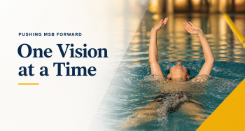 Hero banner showing a student swimming in a pool with the headline “One Vision at a Time,” representing progress and student growth at the Maryland School for the Blind.